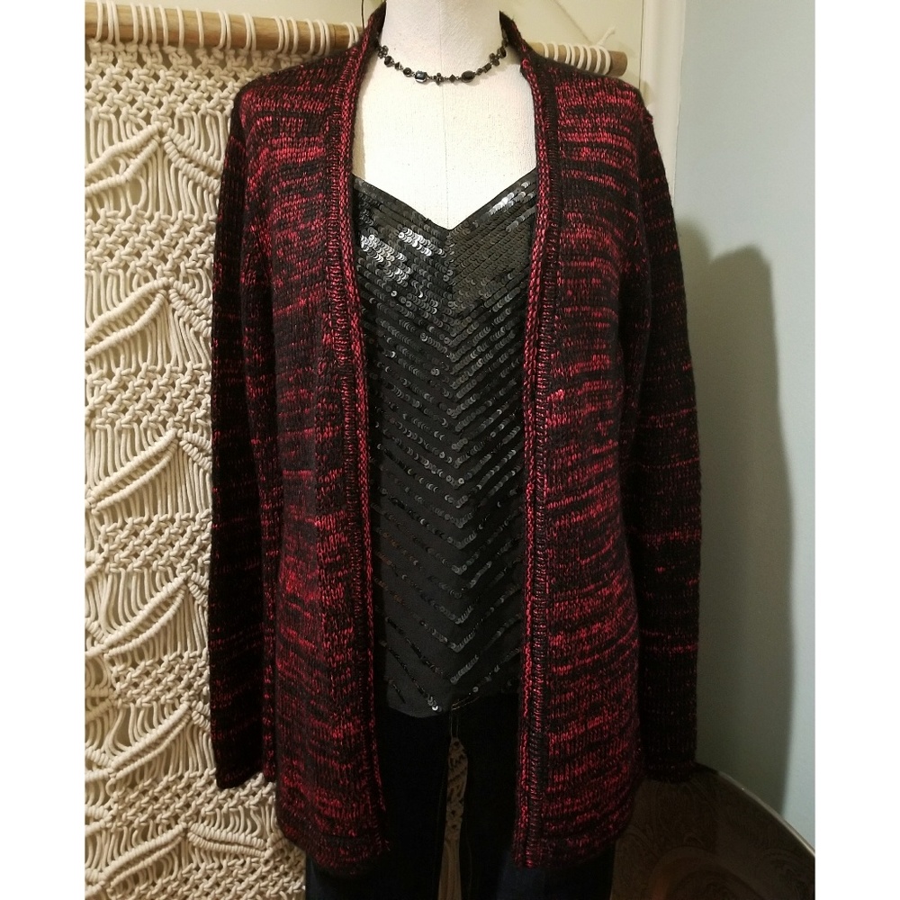 Narcisco Rodriguez Red & Black Marled Open Cardi